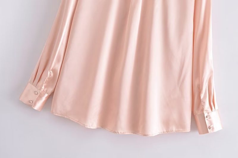 Autumn Women Clothing Patch Pocket Silk Satin Texture Loose Design Shirt Women - Image 12