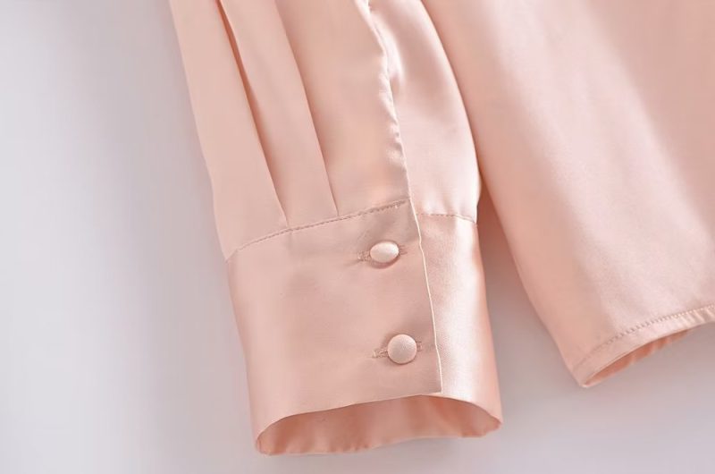 Autumn Women Clothing Patch Pocket Silk Satin Texture Loose Design Shirt Women - Image 13