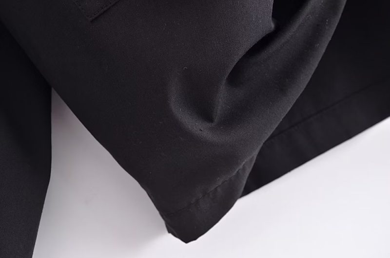 Winter Women Clothing Polo Collar Solid Color Double Pocket Decorative Knotted Short Long Sleeve Shirt - Image 9