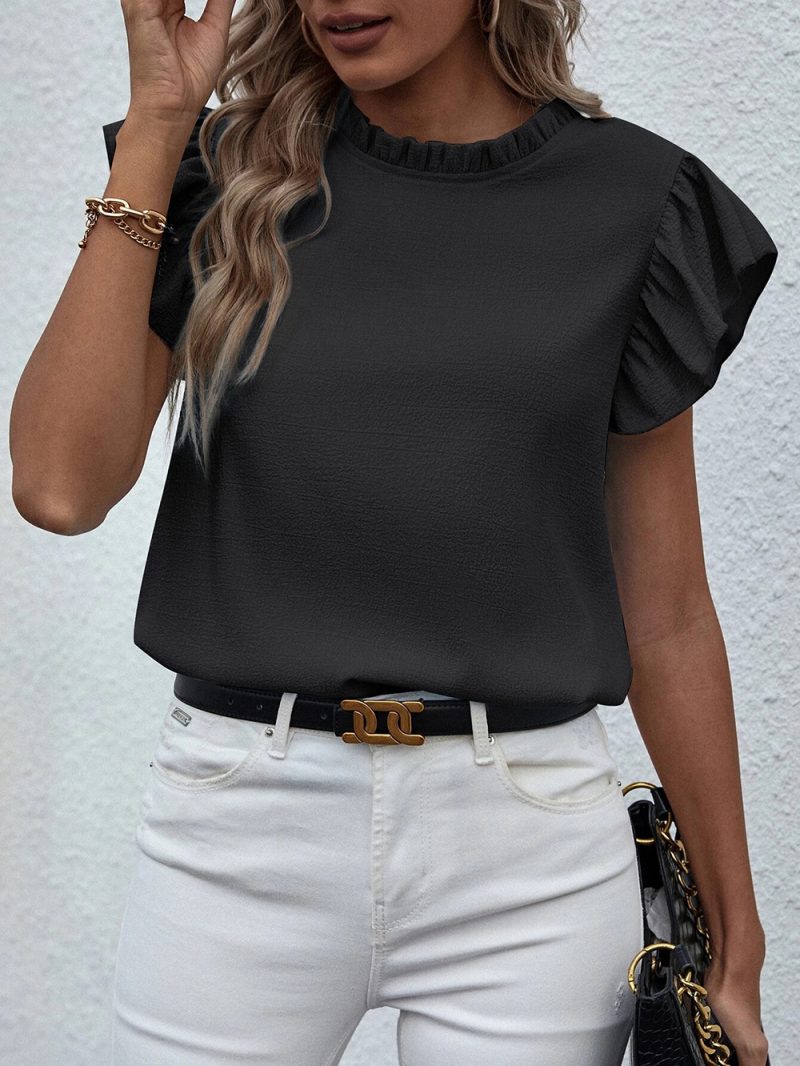 Spring Summer Casual Ruffled Vest Sweet Round Neck Women Shirt - Image 10