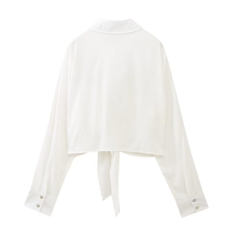 Collared Single Breasted Loose Hem Irregular Asymmetric Niche Sexy Shirt High Waist Short Super Cropped Small Shirt Top Women - Image 3