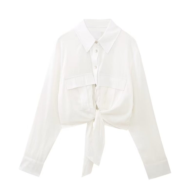 Collared Single Breasted Loose Hem Irregular Asymmetric Niche Sexy Shirt High Waist Short Super Cropped Small Shirt Top Women - Image 4