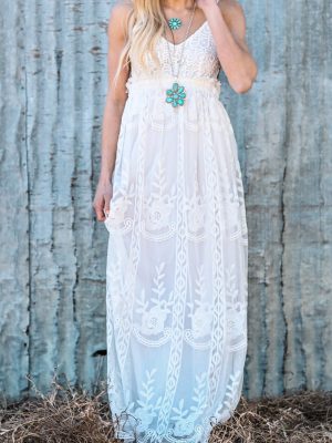 White Contrast Lace Backless Spaghetti Strap Maxi Dress