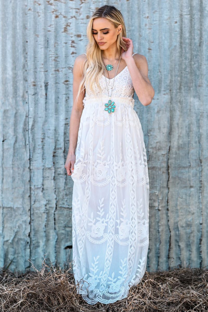 White Contrast Lace Backless Spaghetti Strap Maxi Dress - Image 2