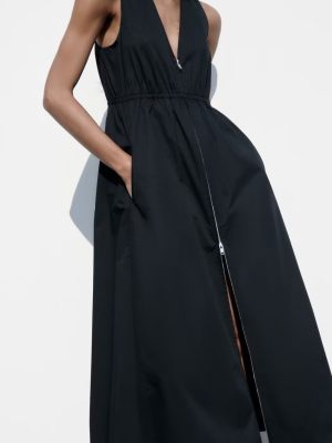 Spring Summer French Hepburn Black Dress Waist Slimming Maxi Dress Sexy V neck Sleeveless Dress