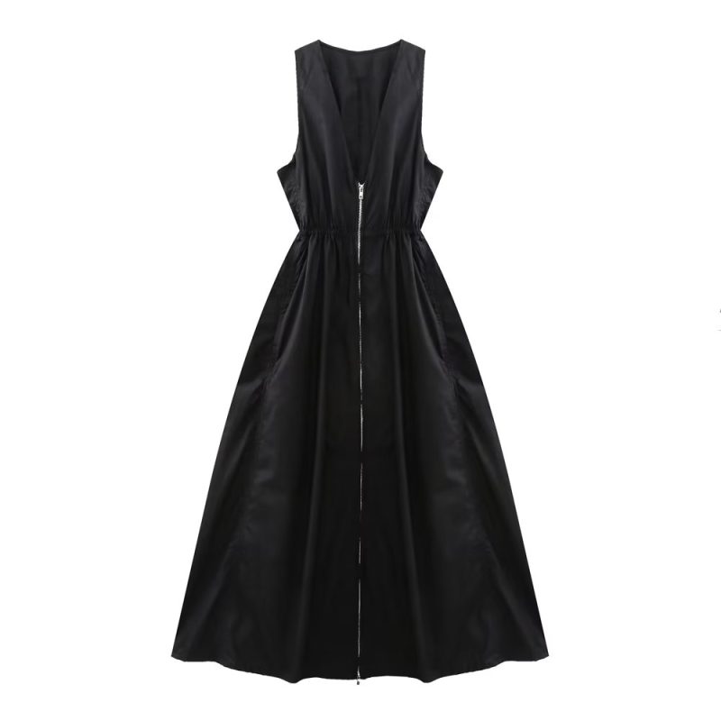 Spring Summer French Hepburn Black Dress Waist Slimming Maxi Dress Sexy V neck Sleeveless Dress - Image 4