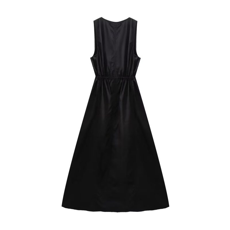 Spring Summer French Hepburn Black Dress Waist Slimming Maxi Dress Sexy V neck Sleeveless Dress - Image 5