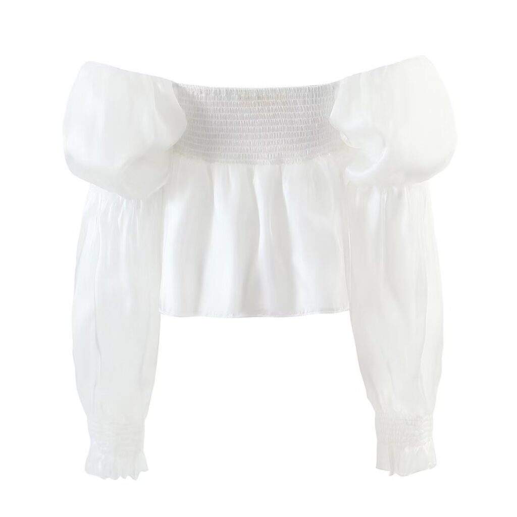 Solid Color Sweet Square Collar Bell Sleeve Top Women - Image 2