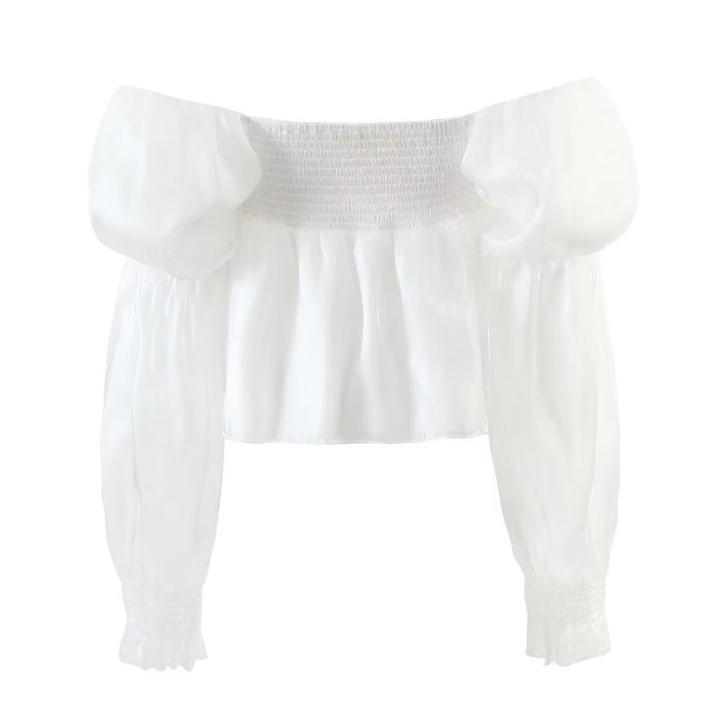 Solid Color Sweet Square Collar Bell Sleeve Top Women - Image 2