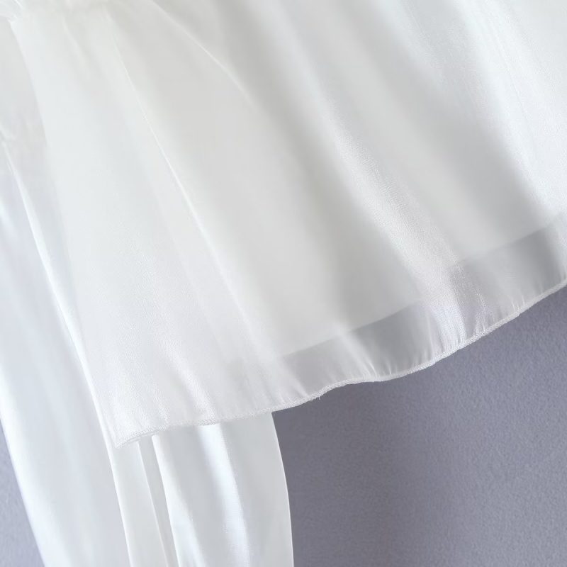Solid Color Sweet Square Collar Bell Sleeve Top Women - Image 6