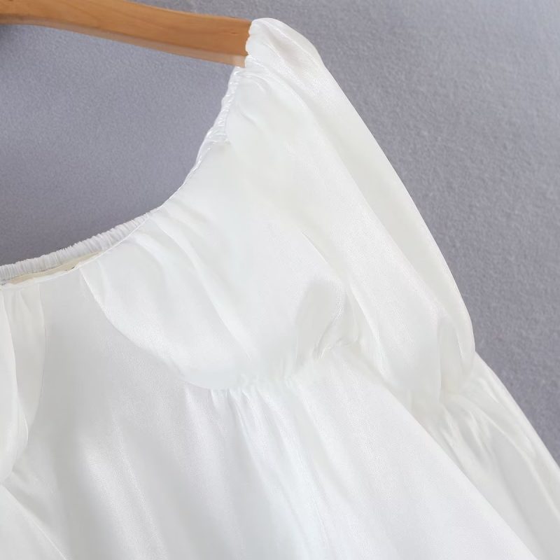 Solid Color Sweet Square Collar Bell Sleeve Top Women - Image 8