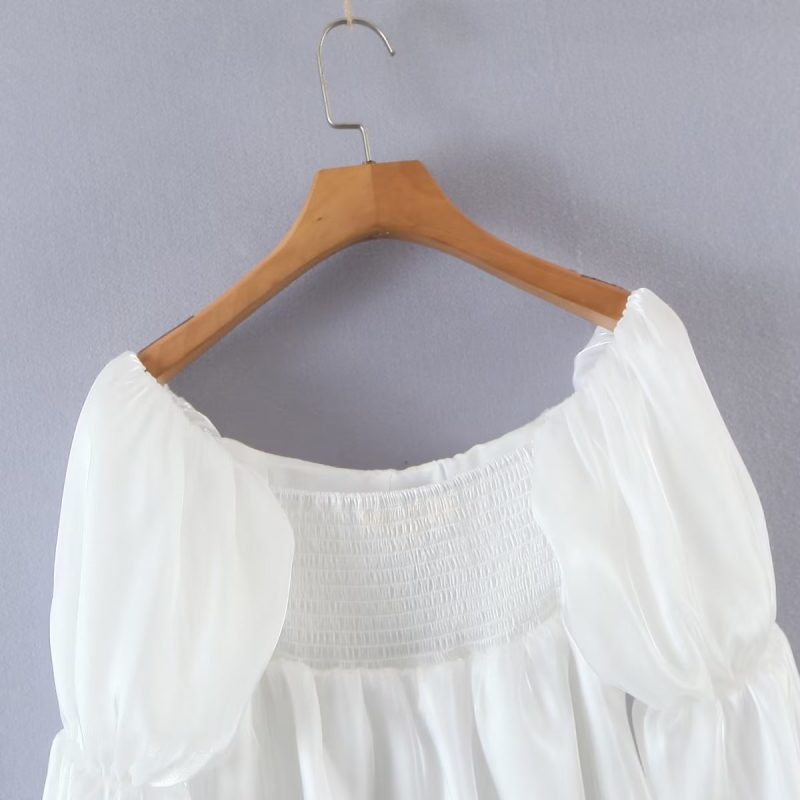 Solid Color Sweet Square Collar Bell Sleeve Top Women - Image 10