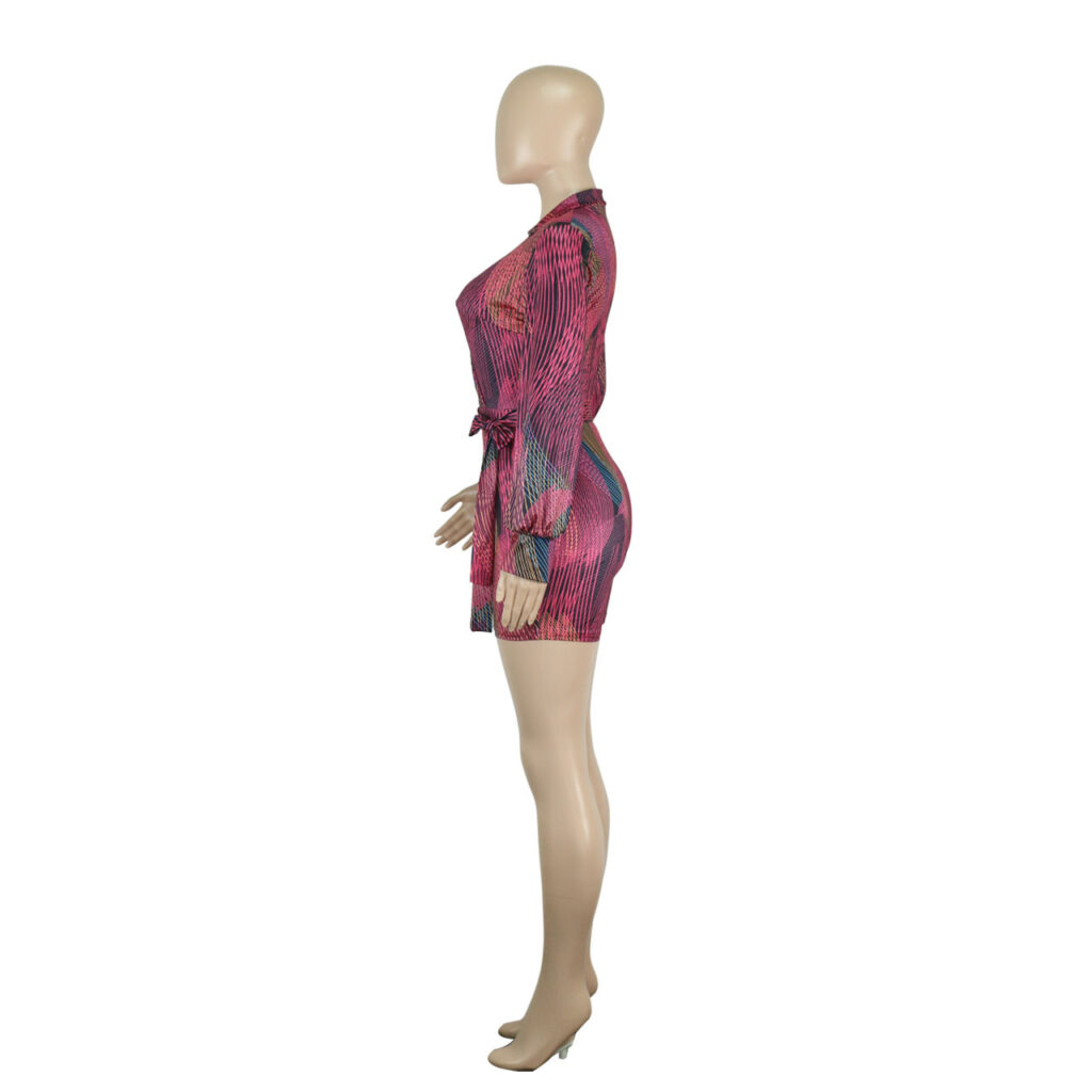 Women Clothing Spring Summer Deep V Plunge neck Color Printed Sexy Lace up Jumpsuit - Image 9