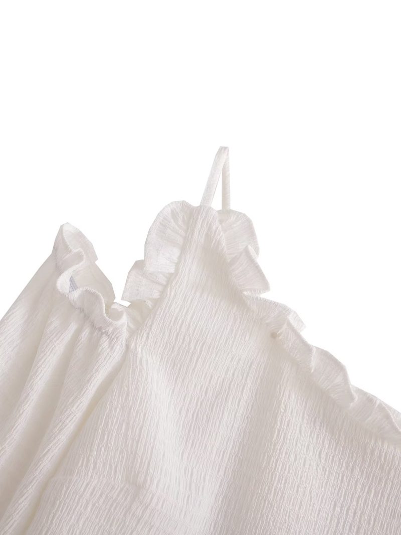 Women Clothing Early Spring Stretch Slim Pleating Knotted Short Top Women - Image 3