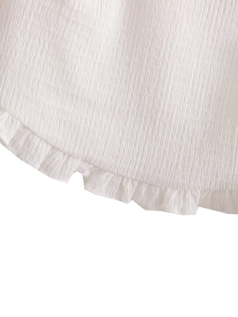 Women Clothing Early Spring Stretch Slim Pleating Knotted Short Top Women - Image 5