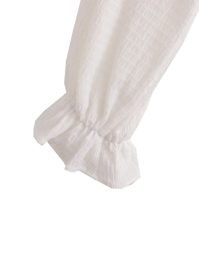 Women Clothing Early Spring Stretch Slim Pleating Knotted Short Top Women - Image 6