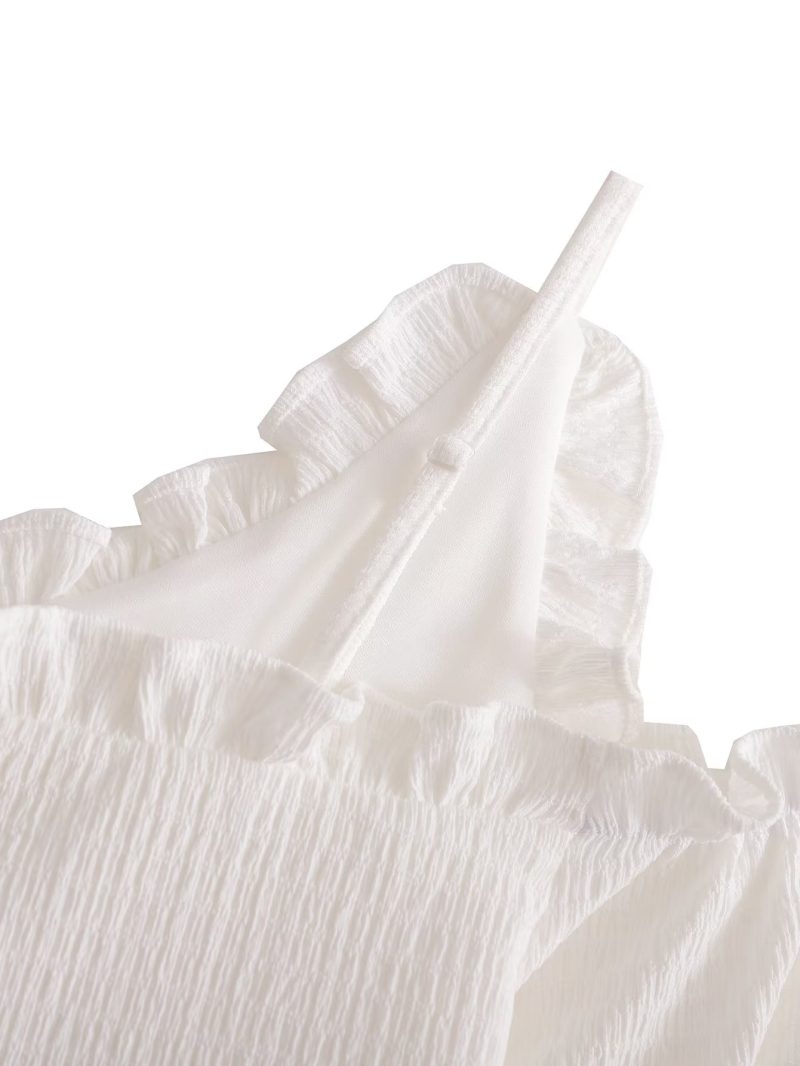Women Clothing Early Spring Stretch Slim Pleating Knotted Short Top Women - Image 7
