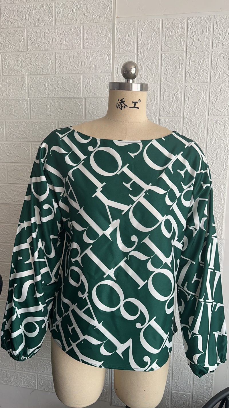 Women Clothing Summer Painted off Shoulder Loose Bishop Sleeves Top Women - Image 4