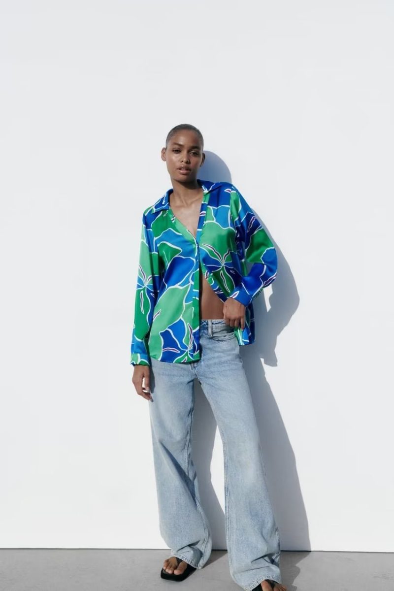 Spring Women  Retro Long Sleeved Printed Silk Satin Textured Shirt - Image 6