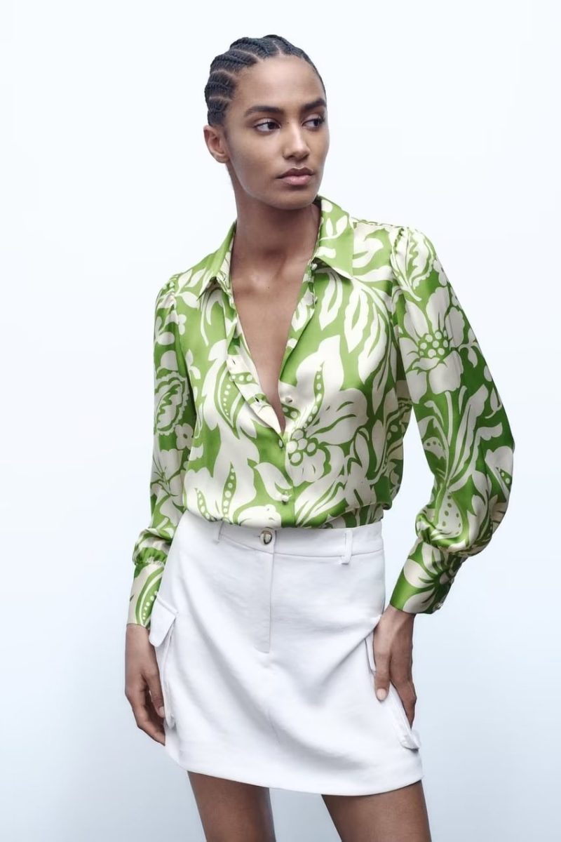 Women    Retro Loose Top Printed Drape Shirt - Image 3