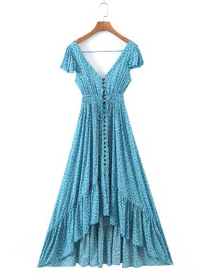 Spring Seaside Vacation Cardigan Lace up Sexy Waist Trimming Long Beach Dress