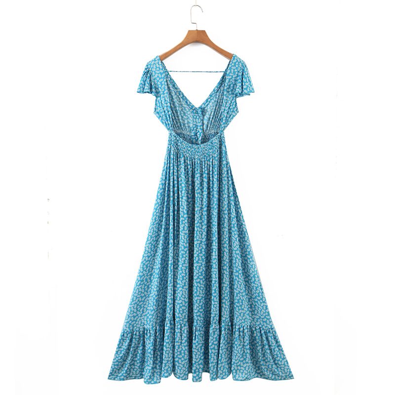 Spring Seaside Vacation Cardigan Lace up Sexy Waist Trimming Long Beach Dress - Image 9