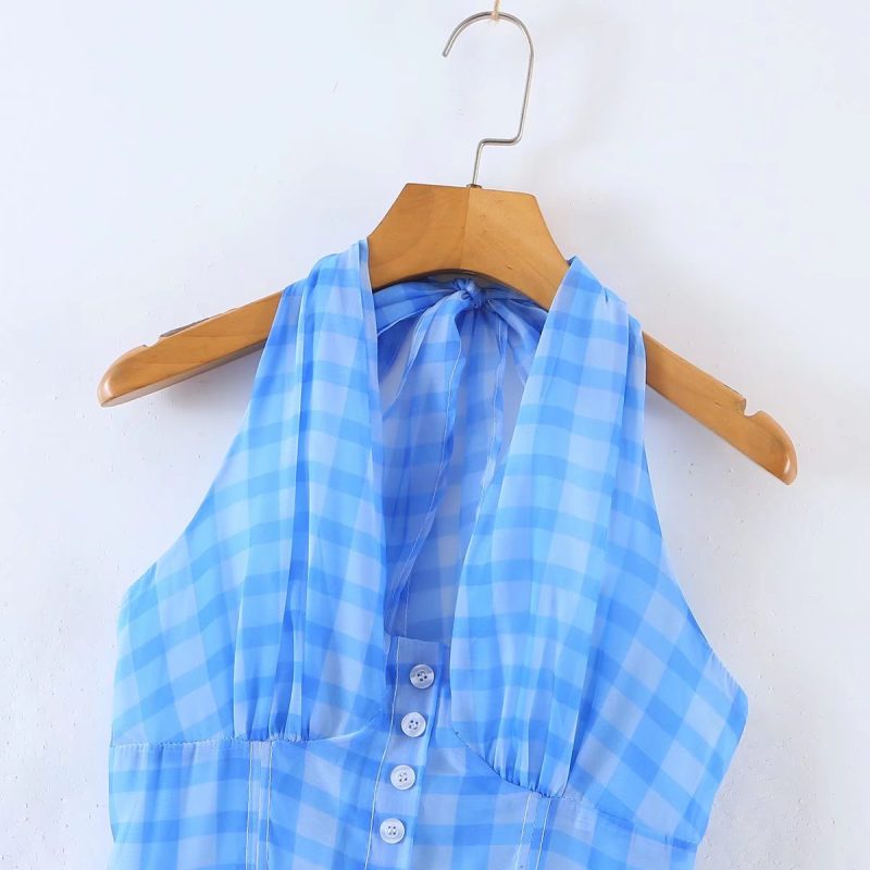 Women Chiffon V neck Strap Halter Dress Summer French Fairy Long - Image 2