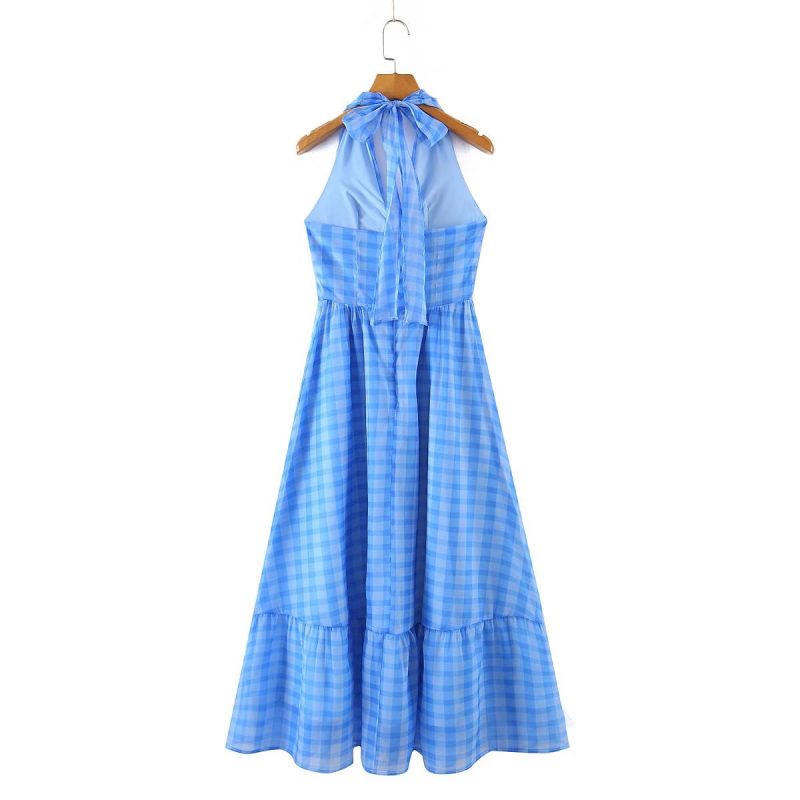 Women Chiffon V neck Strap Halter Dress Summer French Fairy Long - Image 7