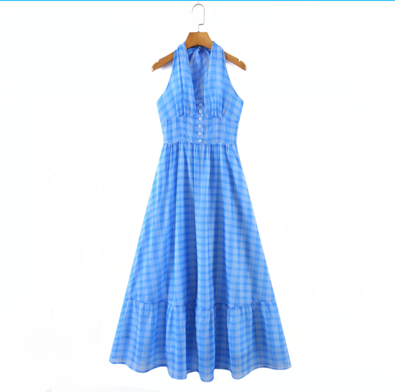 Women Chiffon V neck Strap Halter Dress Summer French Fairy Long - Image 12
