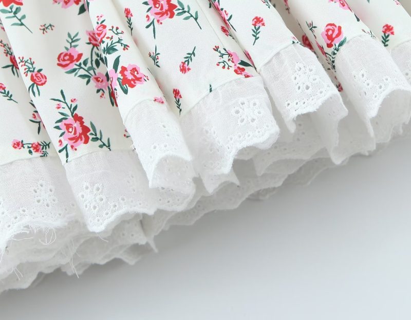 Spring Women Clothing Lace Embroidered Large Swing Small Floral Tie Neck Contrasting Color Dress Short  Crisscross - Image 9