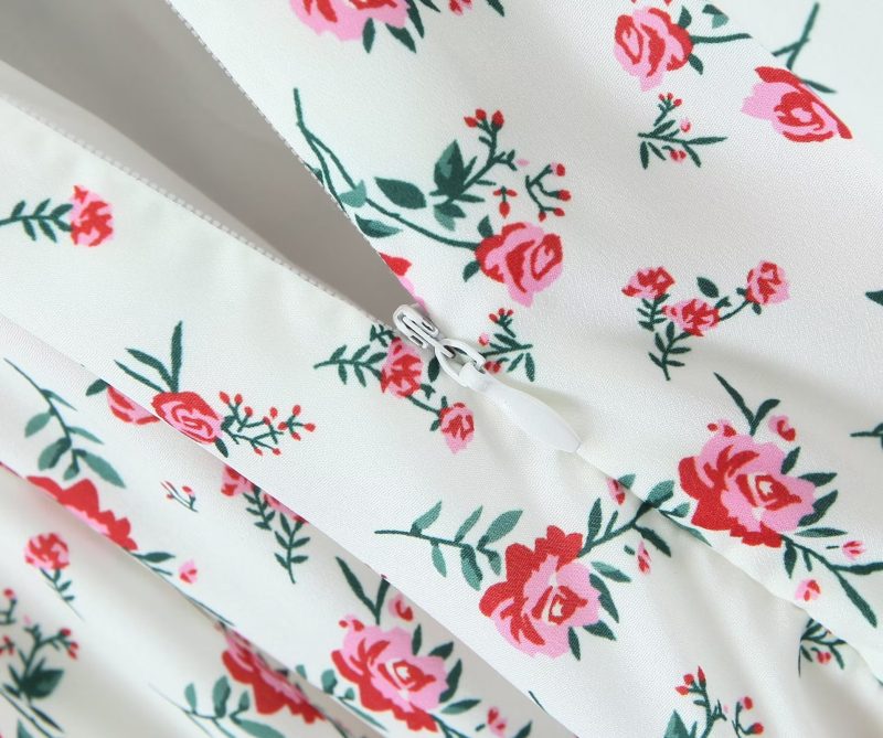 Spring Women Clothing Lace Embroidered Large Swing Small Floral Tie Neck Contrasting Color Dress Short  Crisscross - Image 11