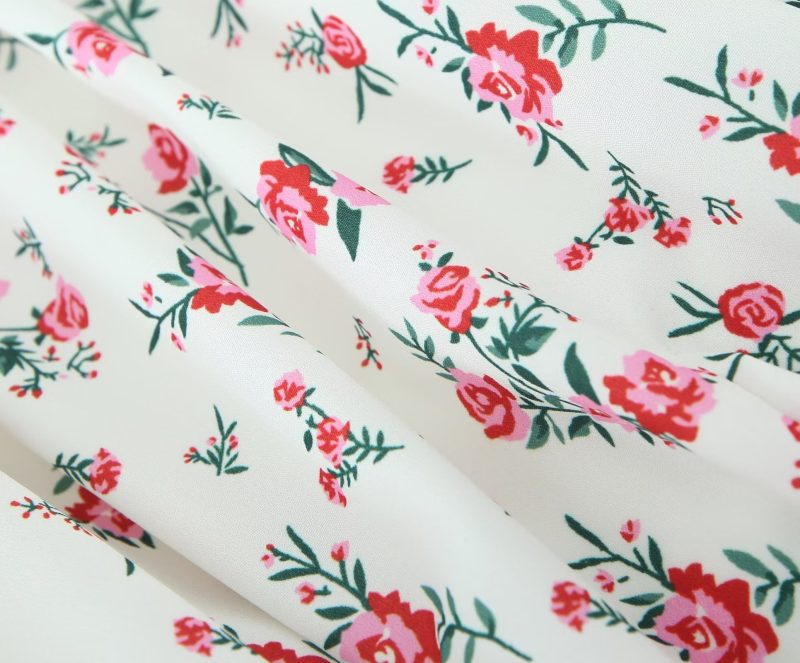 Spring Women Clothing Lace Embroidered Large Swing Small Floral Tie Neck Contrasting Color Dress Short  Crisscross - Image 12