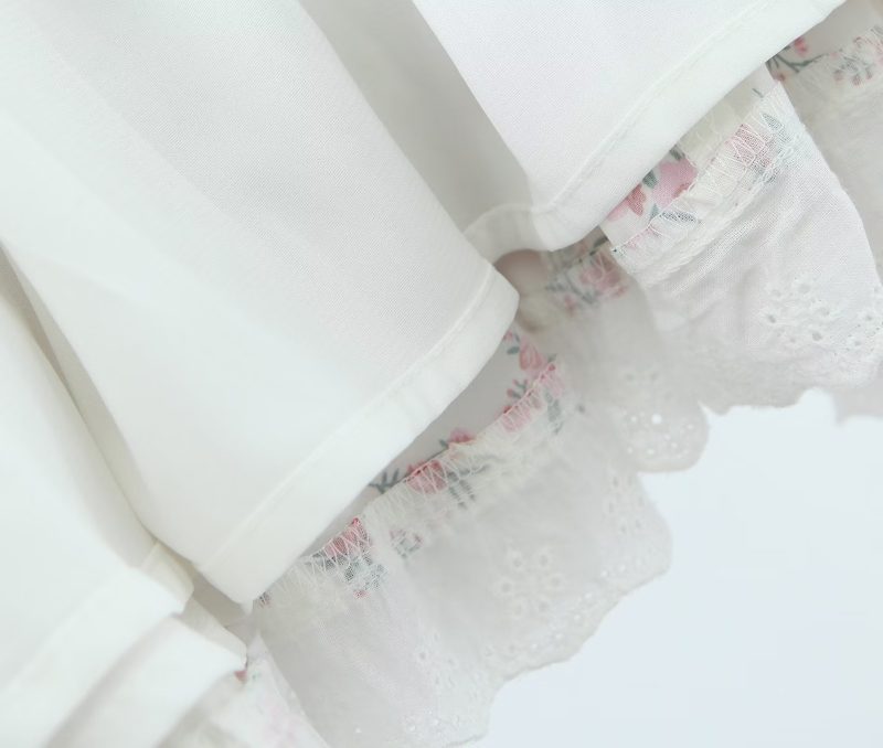 Spring Women Clothing Lace Embroidered Large Swing Small Floral Tie Neck Contrasting Color Dress Short  Crisscross - Image 13