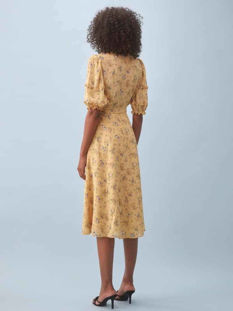 Summer Women Clothing Cross V neck Short Sleeve Wooden Ear Belt Printed Dress for Women - Image 2