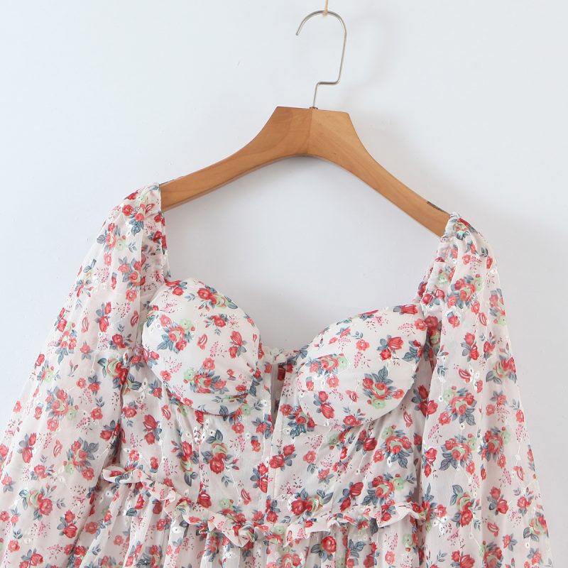 Women off Neck Large Swing Side Split Dress Summer Holiday Embroidery Floral - Image 4