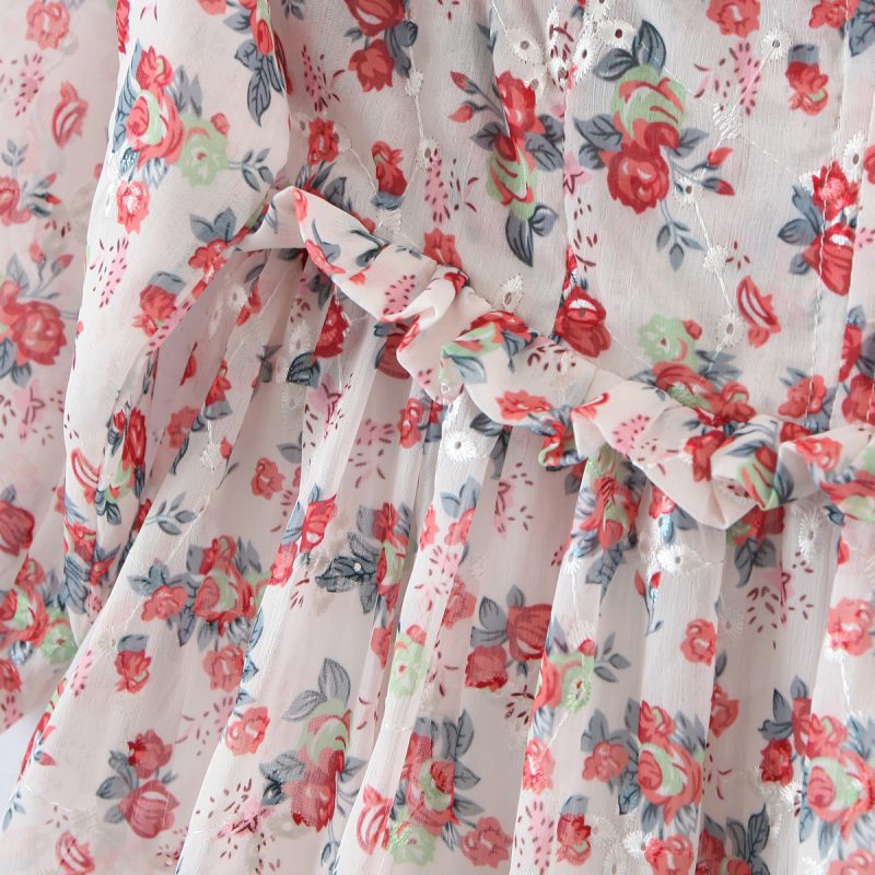 Women off Neck Large Swing Side Split Dress Summer Holiday Embroidery Floral - Image 6