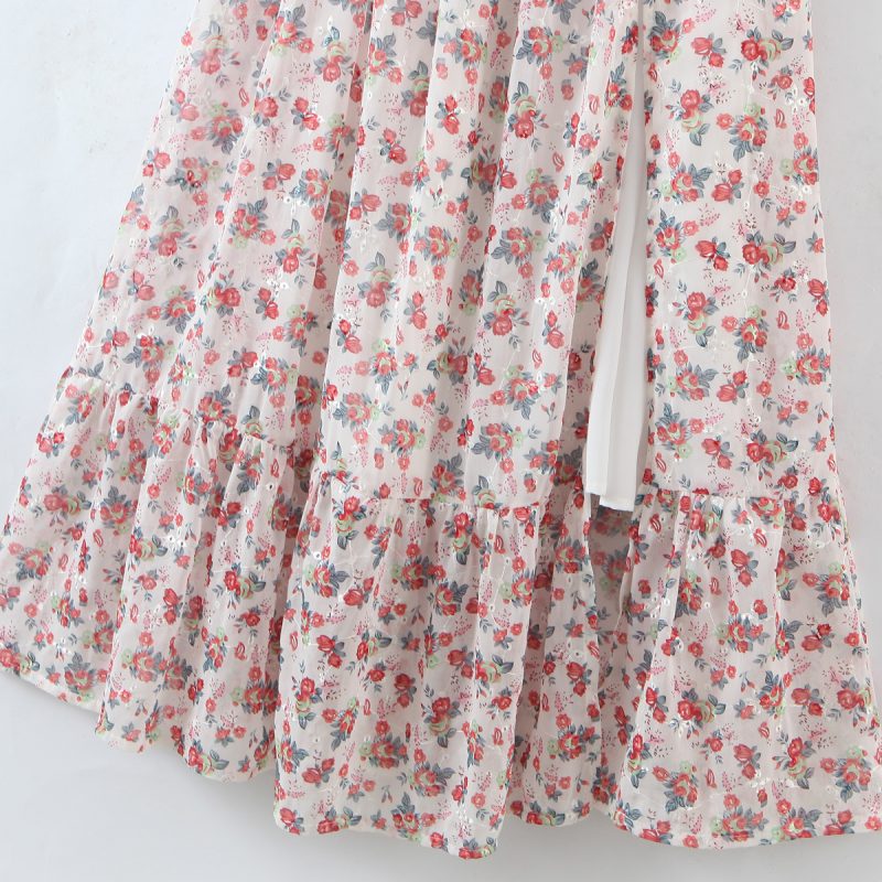 Women off Neck Large Swing Side Split Dress Summer Holiday Embroidery Floral - Image 7