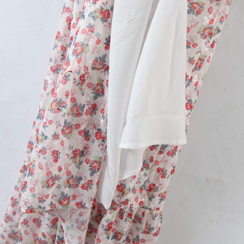 Women off Neck Large Swing Side Split Dress Summer Holiday Embroidery Floral - Image 9