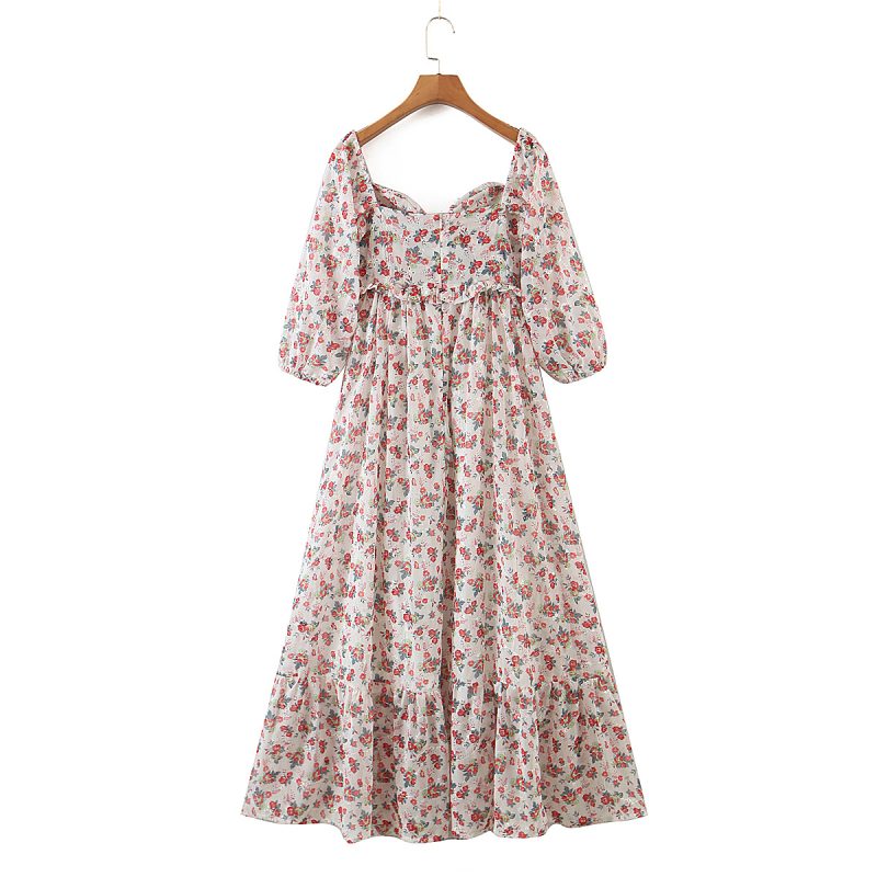 Women off Neck Large Swing Side Split Dress Summer Holiday Embroidery Floral - Image 10