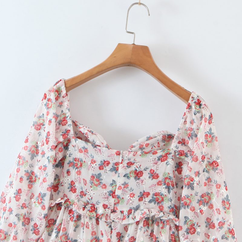 Women off Neck Large Swing Side Split Dress Summer Holiday Embroidery Floral - Image 11
