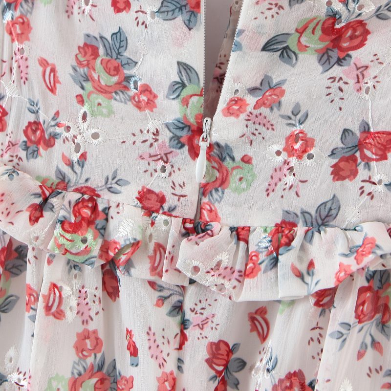 Women off Neck Large Swing Side Split Dress Summer Holiday Embroidery Floral - Image 12