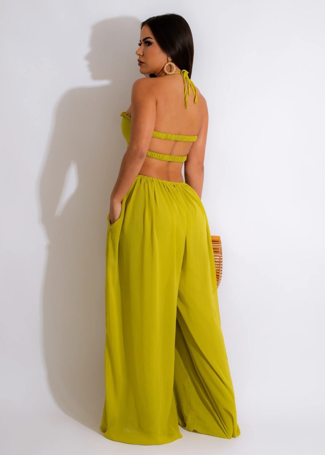 Women Clothing Spring Summer Solid Color Sexy Loose Backless Jumpsuit - Image 4