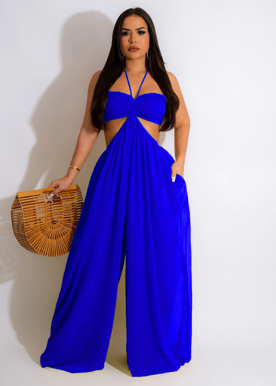 Women Clothing Spring Summer Solid Color Sexy Loose Backless Jumpsuit - Image 5