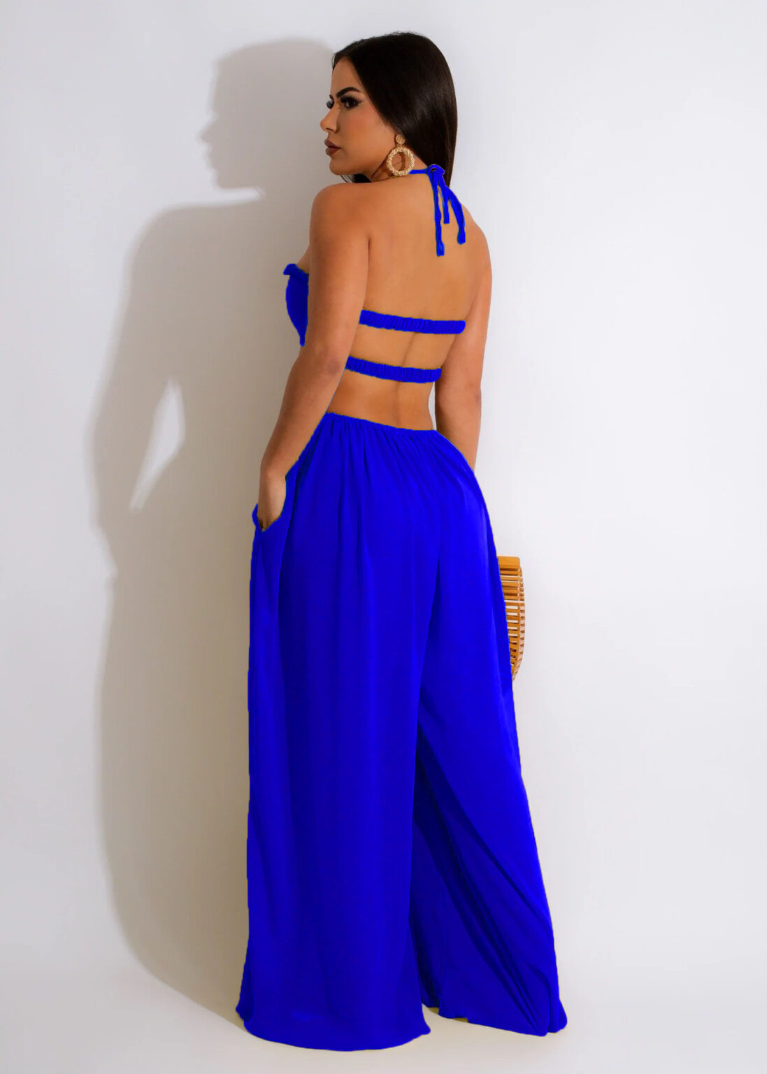 Women Clothing Spring Summer Solid Color Sexy Loose Backless Jumpsuit - Image 6