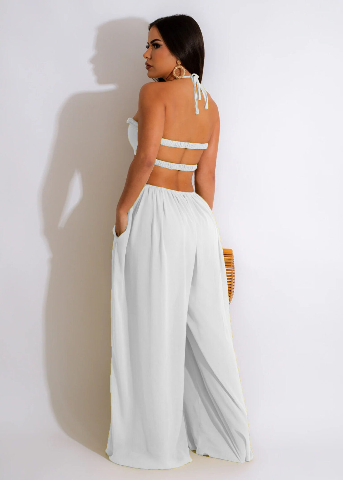 Women Clothing Spring Summer Solid Color Sexy Loose Backless Jumpsuit - Image 8