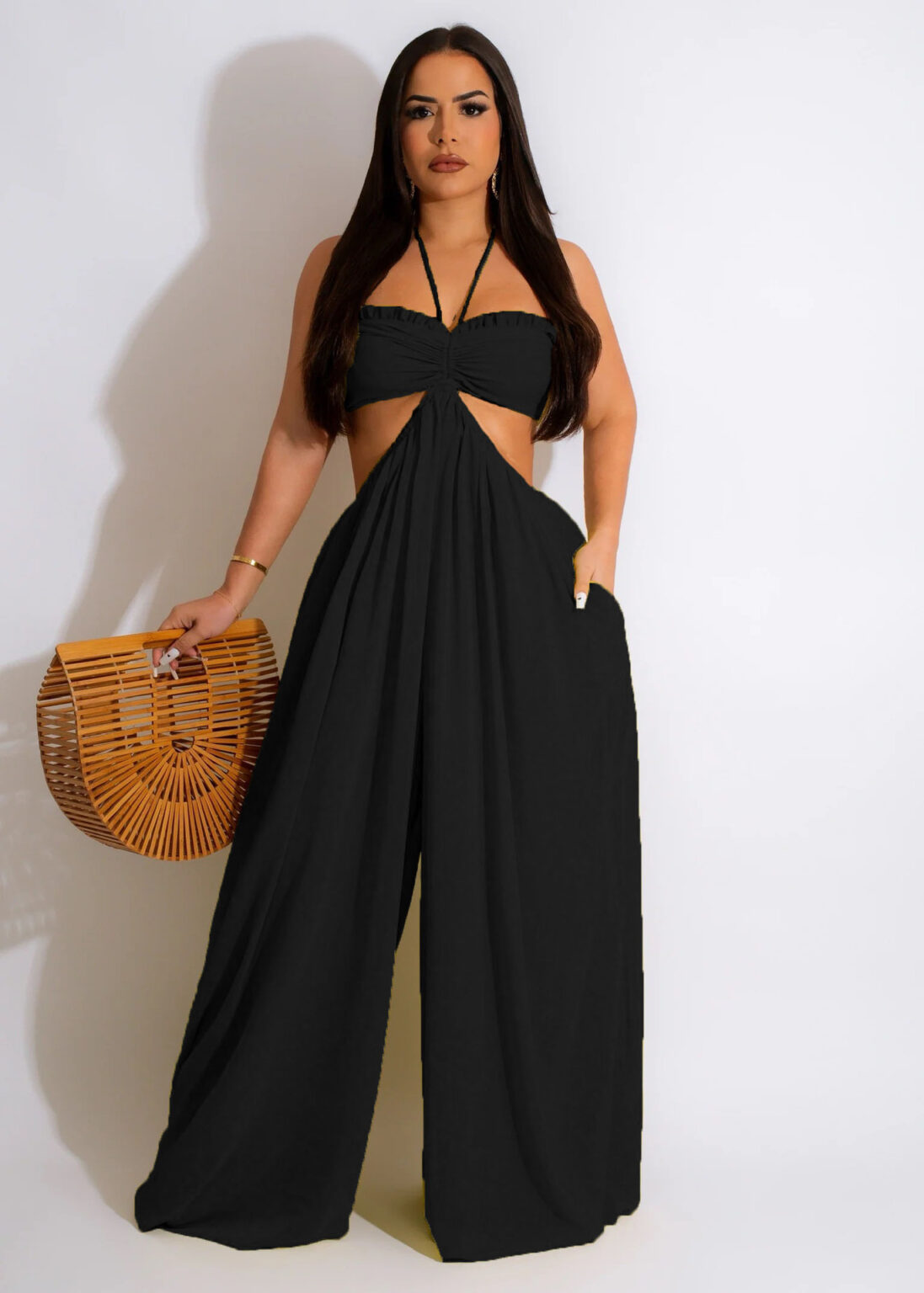 Women Clothing Spring Summer Solid Color Sexy Loose Backless Jumpsuit - Image 9
