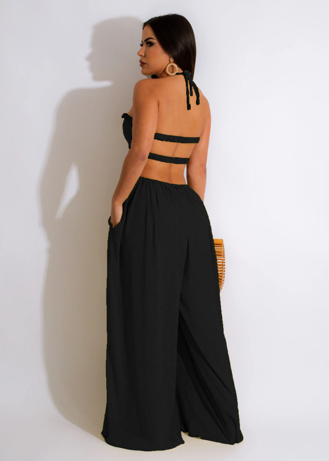 Women Clothing Spring Summer Solid Color Sexy Loose Backless Jumpsuit - Image 10