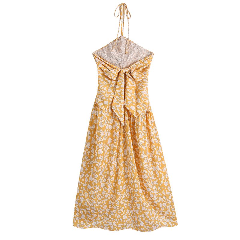 Spring Halter Elastic Printed Dress - Image 3