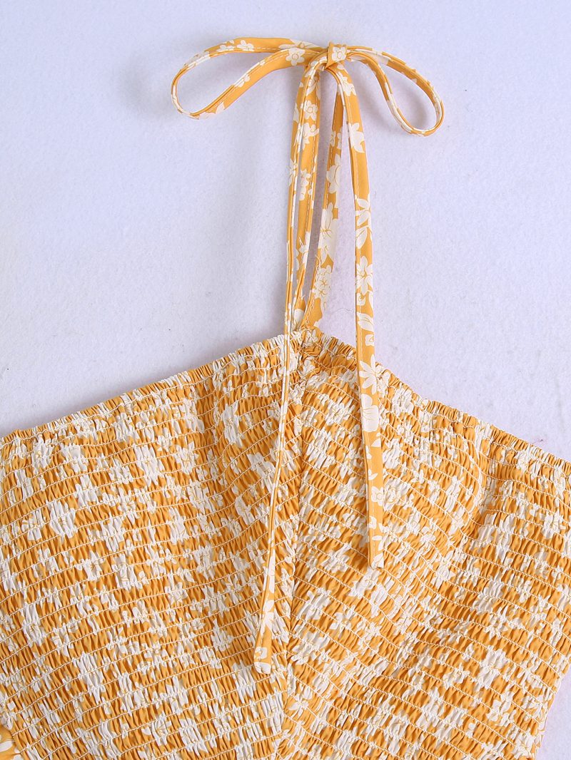 Spring Halter Elastic Printed Dress - Image 4