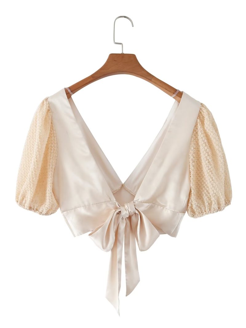 Sweet Sexy Square Neck Lace-up Irregular Asymmetric Top Summer Women Clothing Small Shirt - Image 2